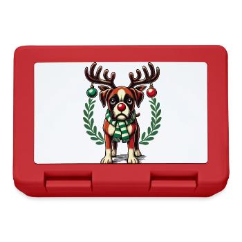 Christmas dog with reindeer antlers and scarf - Lunchbox - red - Front