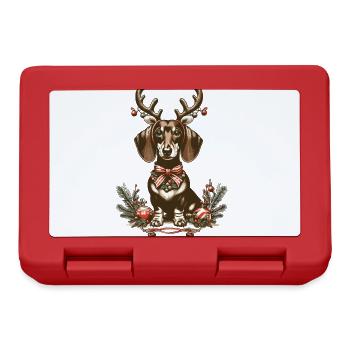 Christmas dachshund with antlers and bow - Lunchbox - red - Front
