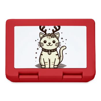 Weihnachtliche Katze Mit Rentiergeweih - Brotdose - Rot - Vorne