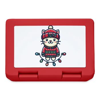 Chat de Noël mignon avec des guirlandes lumineuses - Boîte à goûter - rouge - Devant