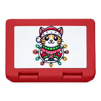 Christmas cat in sweater with lights - Lunchbox - red - Front