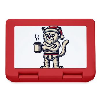 Funny grumpy Christmas cat with coffee - Lunchbox - red - Front