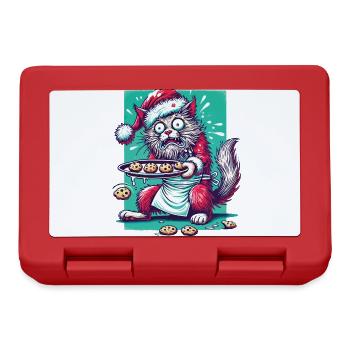 Katze Weihnachten Keks Chaos Spaß - Brotdose - Rot - Vorne