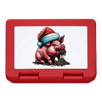 Weihnachtliches Schwein Mit Mütze - Brotdose - Rot - Vorne