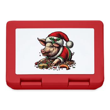 Christmassy gluttony pig - Lunchbox - red - Front