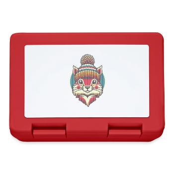 Winter knitting style squirrel with hat - Lunchbox - red - Front