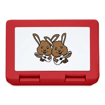 2 Bunnies Friends Team Play Guitar Music Band - Lunchbox - red - Front