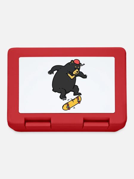 Kickflip Bear Skateboard Bear Wild Animal Zoo - Lunchbox - red