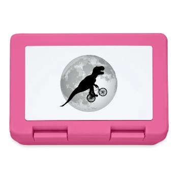 Funny Trex rides a bicycle in front of a full moon - Lunchbox - pink - Front