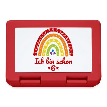 6. Geburtstag Mädchen Regenbogen Ich bin schon 6 - Brotdose - Rot - Vorne