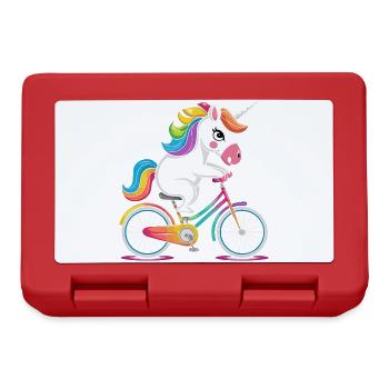 Regenbogen-Einhorn fährt Fahrrad - Brotdose - Rot - Vorne