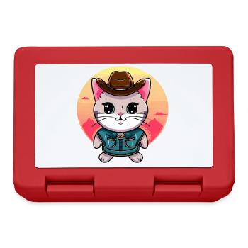 Kawaii cat in cowboy costume - Lunchbox - red - Front