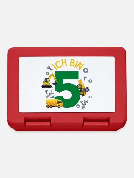 Ich bin 5 Jahre Geburtstag Mädchen Junge Baustelle - Brotdose - Rot