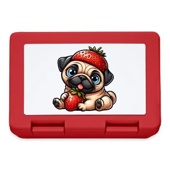 Skurril Hund Mops Erdbeere Fruchtig Comic Design - Brotdose - Rot - Vorne