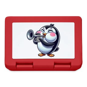 Cute Penguin Trumpet Wind Instrument Cartoon - Lunchbox - red - Front