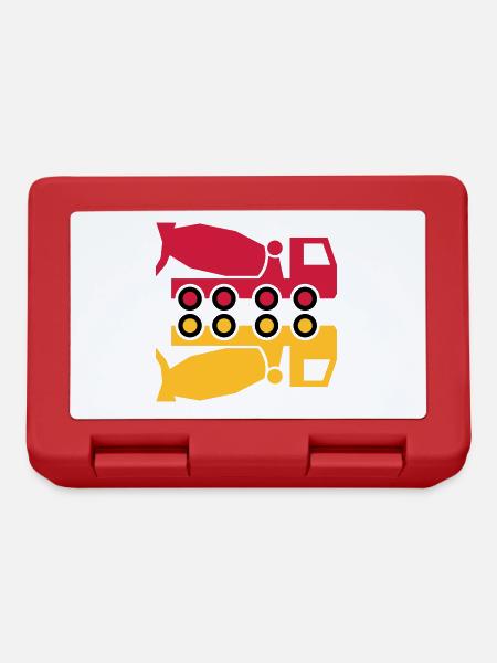Concrete mixing vehicle and mirror image - Lunchbox - red