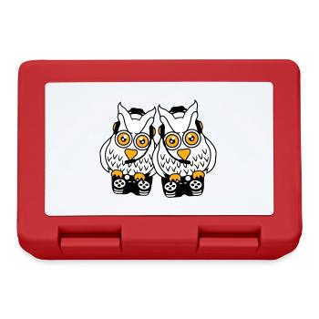 2 Gamer Owls Play Team Friends Two Player Duo - Lunchbox - red - Front