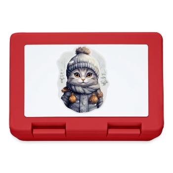 Chat avec chapeau, écharpe et veste dans la neige - Boîte à goûter - rouge - Devant