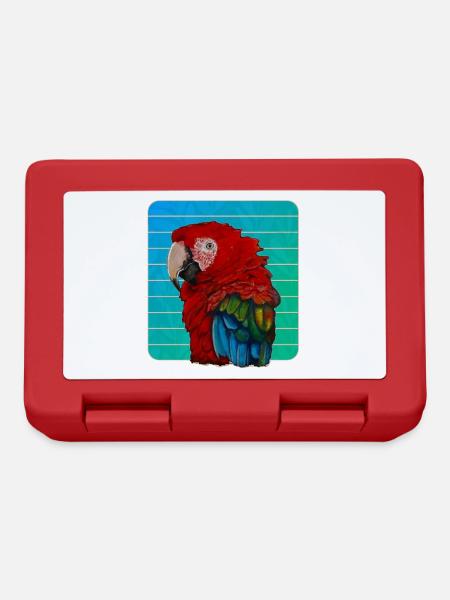 Red Macaw Parrot Gouache Painting - Lunchbox - red