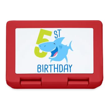 5th Birthday Boy 5 Year Old Shark - Lunchbox - red - Front