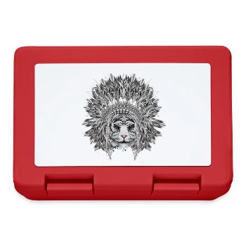 White tiger with feather headdress – spiritual power - Lunchbox - red - Front