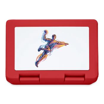 Dynamic handball jump throw in neon flames - Lunchbox - red - Front