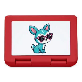 Kawaii Turquoise Doe in Pink Glasses - Lunchbox - red - Front