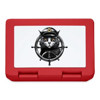 Katzenkapitän am Steuerrad - Maritime Tier Design - Brotdose - Rot - Vorne