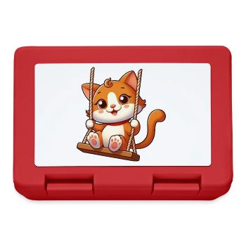 Süße Cartoon Katze schaukelt auf dem Spielplatz - Brotdose - Rot - Vorne