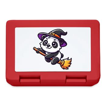 Halloween Panda Hexe Hexenbesen Süß Comic - Brotdose - Rot - Vorne