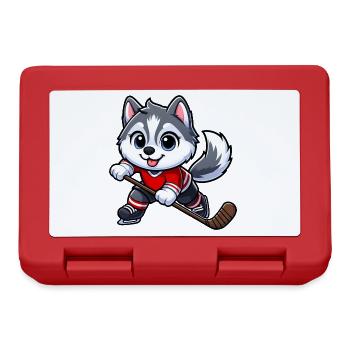 Niedlicher Hund Husky Eishockeyspieler Cartoon - Brotdose - Rot - Vorne