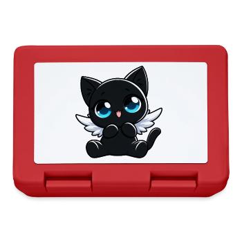 Schwarze Katze Engel Flügel Süß Cartoon - Brotdose - Rot - Vorne