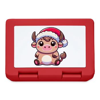 Süße Chibi Weihnachtskuh Cartoon Design - Brotdose - Rot - Vorne