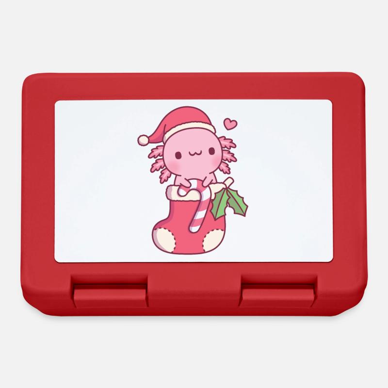 Mignon Axolotl avec canne à bonbons dans le bas de Noël - Boîte à goûter - rouge