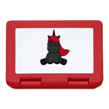 Schwarzes Einhorn rote Haare Metal Punk Pferd - Brotdose - Rot - Vorne
