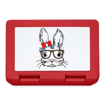 Bunny with leopard glasses + bow - Lunchbox - red - Front