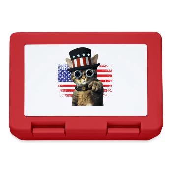 steampunk Katze mit USA Flagge - Brotdose - Rot - Vorne