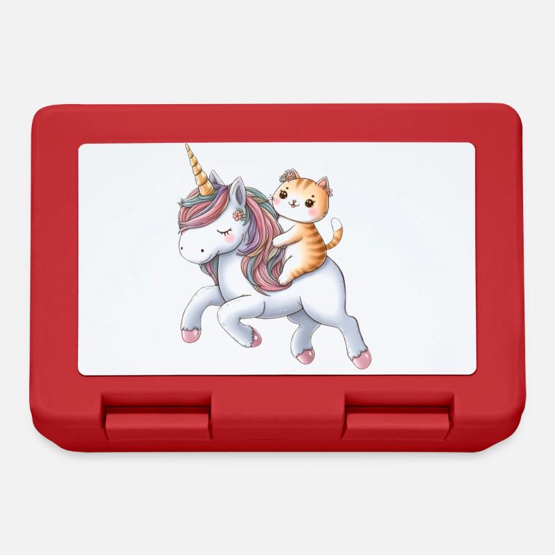 Kleines Einhorn mit Katze als Reiter - Brotdose - Rot