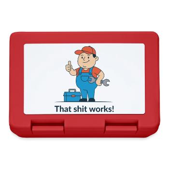 Werkzeugheld Cartoon Motiv. Endlich funktionierts! - Brotdose - Rot - Vorne