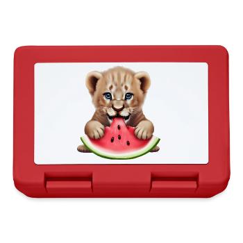 Un bébé lion mange de la pastèque - Boîte à goûter - rouge - Devant