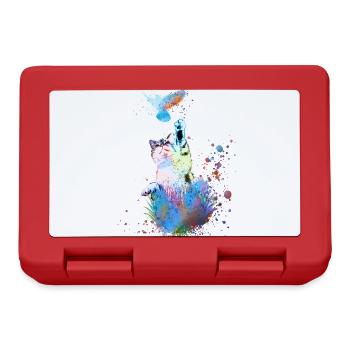 chat, coloré, aquarelle, peinture, graffiti, sourd, oiseau - Boîte à goûter - rouge - Devant