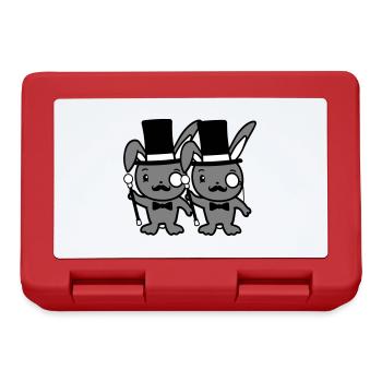 2 lapins Mr. Gentleman chapeau haut de forme Monocle Lunettes - Boîte à goûter - rouge - Devant
