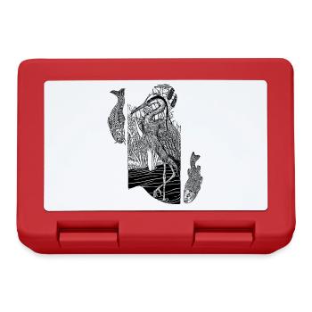 Fishing on the lake, herons in the reeds with fish - Lunchbox - red - Front