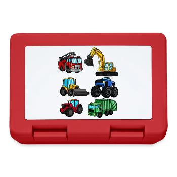 Bagger Feuerwehr Traktor Fahrzeuge Kinder Geschenk - Brotdose - Rot - Vorne