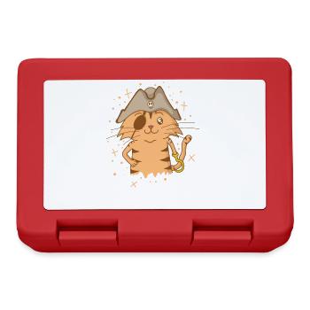 Pirate Cat with Pirate Hat Eye Patch Hook - Lunchbox - red - Front