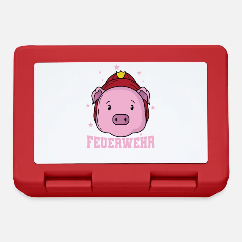 Feuerwehr Schwein mit Feuerwehrhelm - Brotdose - Rot