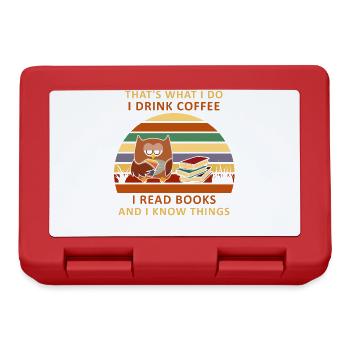 What I Do Drink Coffee Read Books Know Things Eule - Brotdose - Rot - Vorne