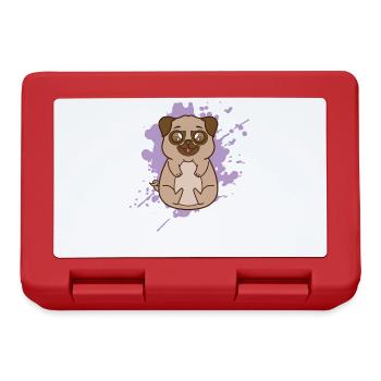 Hund Mops im japanischen Kawaii Stil Tier - Brotdose - Rot - Vorne