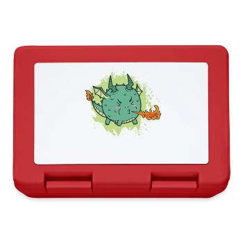 fat kawaii dragon spits fire - Lunchbox - red - Front