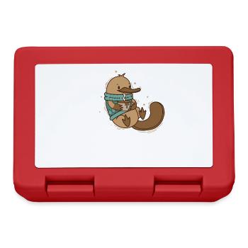 Platypus in winter with sweater and coffee - Lunchbox - red - Front